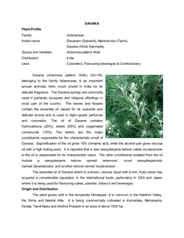 DAVANA Plant Profile Family : Asteraceae Indian Name : Davanam