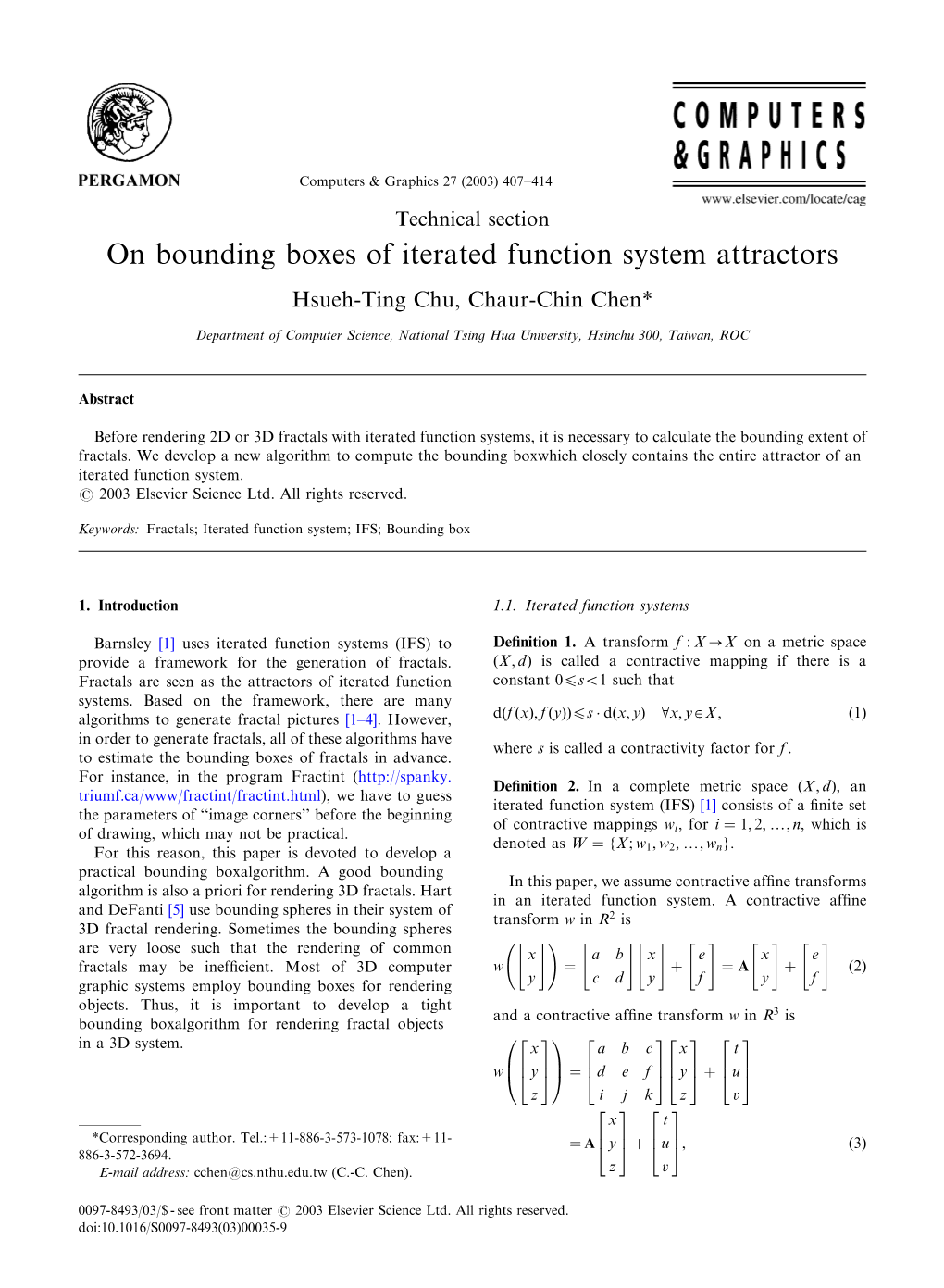 On Bounding Boxes of Iterated Function System Attractors Hsueh-Ting Chu, Chaur-Chin Chen*