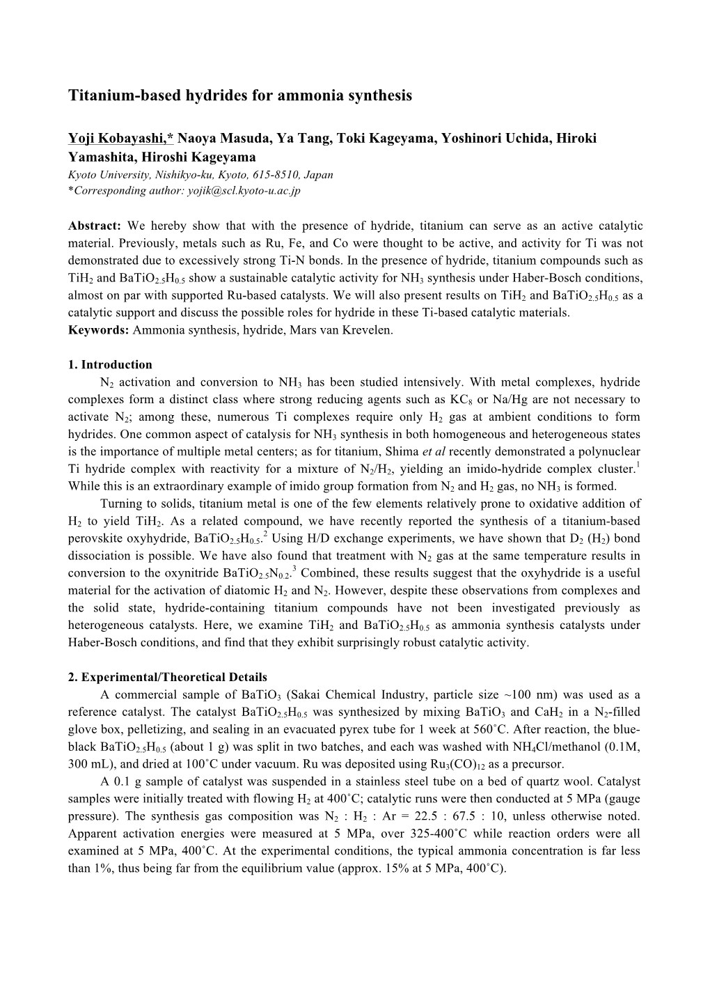 Titanium-Based Hydrides for Ammonia Synthesis