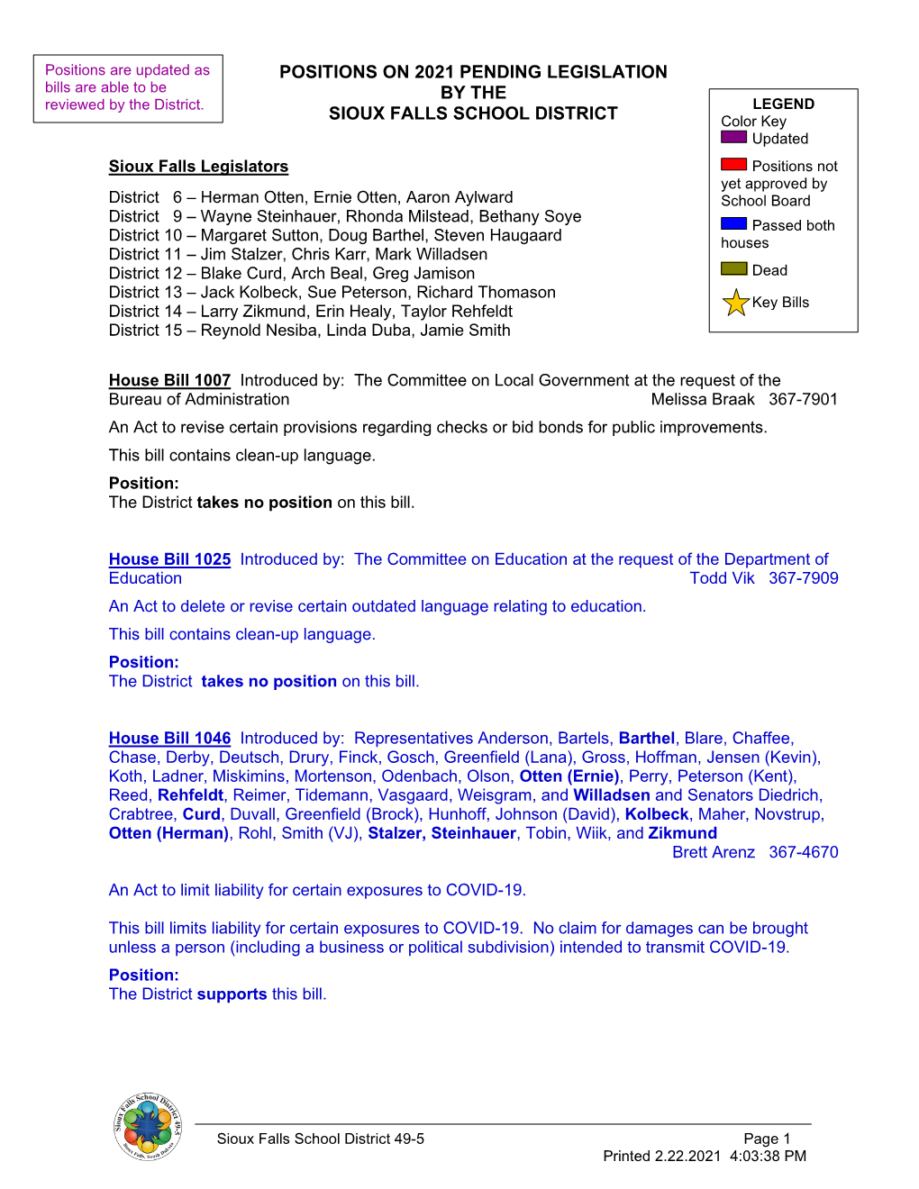 2021 Legislative Update 2-22-21