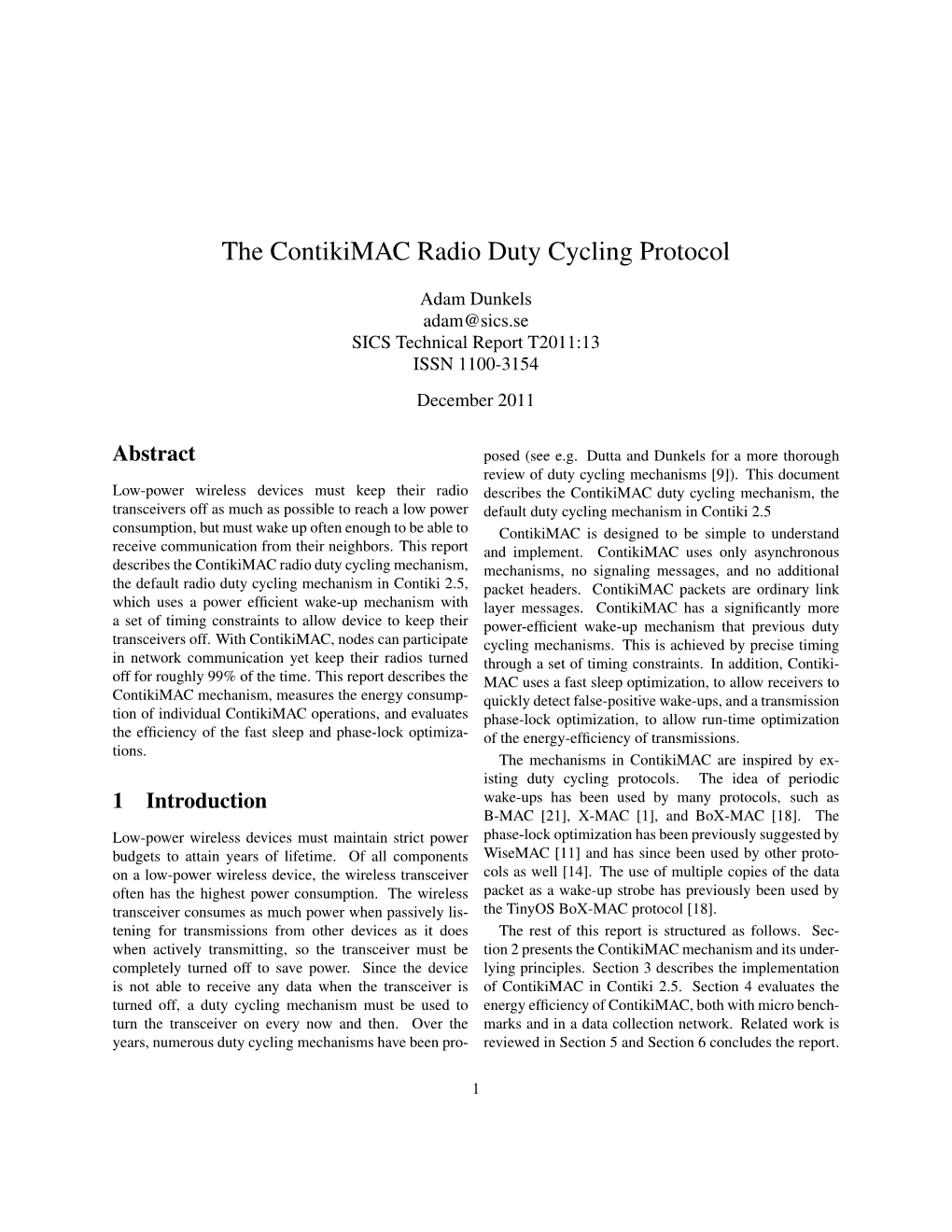 The Contikimac Radio Duty Cycling Protocol