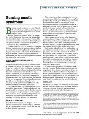 BURNING MOUTH SYNDROME? Prescribing a Substitute Medication