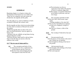 1 2 10/24/04 GENESIS 4-5 Beginning Chapter