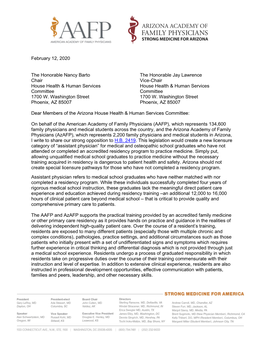 AAFP and Azafp Joint Letter Opposing Arizona HB 2419