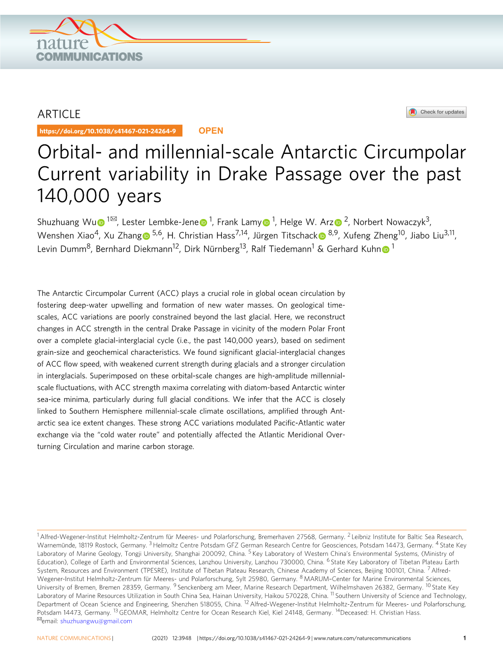 Orbital- and Millennial-Scale Antarctic Circumpolar Current Variability In