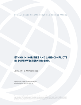 Ethnic Minorities and Land Conflicts in Southwestern Nigeria