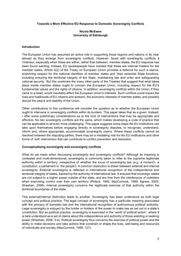 Towards a More Effective EU Response to Domestic Sovereignty Conflicts Nicola Mcewen University of Edinburgh Introduction the Eu