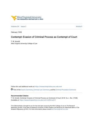 Contempt--Evasion of Criminal Process As Contempt of Court