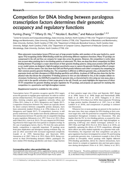 Competition for DNA Binding Between Paralogous Transcription Factors Determines Their Genomic Occupancy and Regulatory Functions