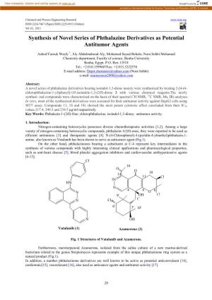 Synthesis of Novel Series of Phthalazine Derivatives As Potential Antitumor Agents