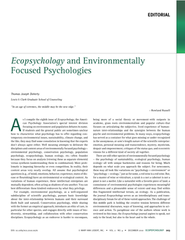 Ecopsychology and Environmentally Focused Psychologies