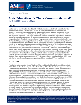 Civic Education: Is There Common Ground? March 13, 2019 | Noon to 2:00 P.M