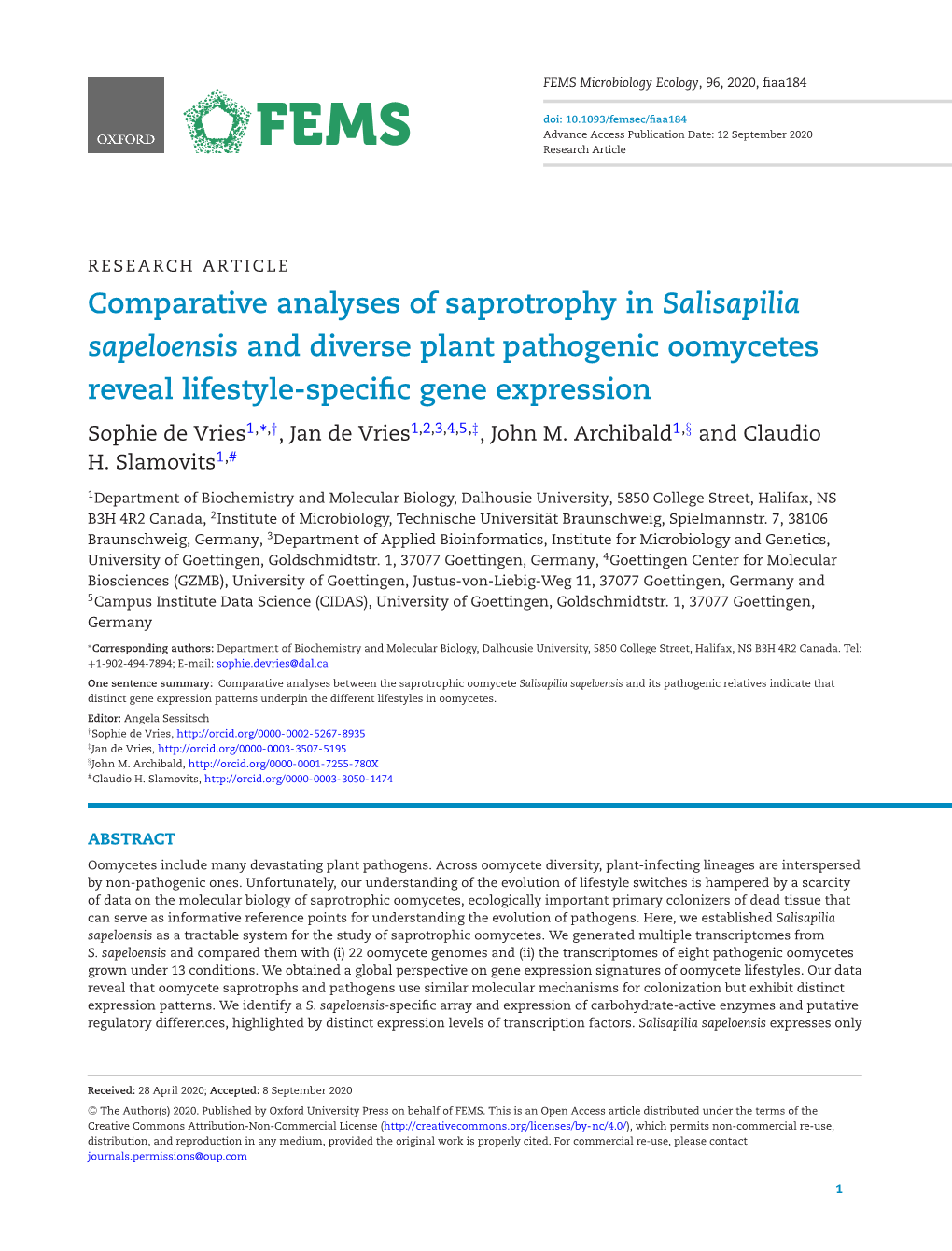 Comparative Analyses of Saprotrophy in Salisapilia Sapeloensis and Diverse Plant Pathogenic Oomycetes Reveal Lifestyle-Specific