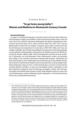 Women and Medicine in Nineteenth-Century Canada1