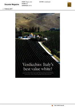 Verdicchio: Italy' S Best Value White? Its Hard to Go Wrong with the Versatile Dry Whites from Picturesque Wines Marche on Central Italy' S East Coast