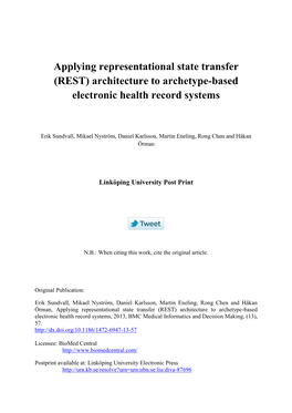 Applying Representational State Transfer (REST) Architecture to Archetype-Based Electronic Health Record Systems
