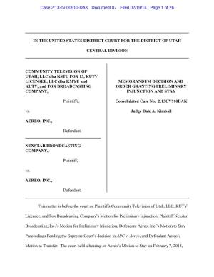 Preliminary Injunction, Plaintiff Nexstar