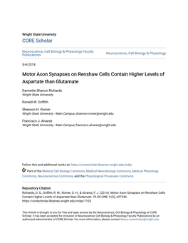 Motor Axon Synapses on Renshaw Cells Contain Higher Levels of Aspartate Than Glutamate