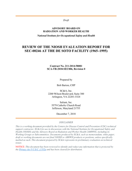 Review of the Niosh Evaluation Report for Sec-00246 at the De Soto Facility (1965–1995)