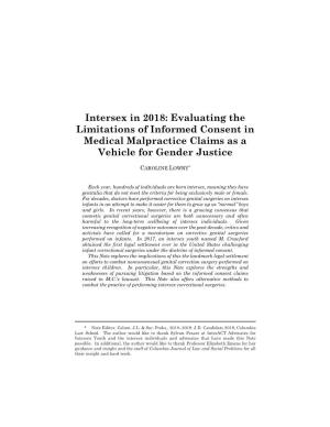 Intersex in 2018: Evaluating the Limitations of Informed Consent in Medical Malpractice Claims As a Vehicle for Gender Justice