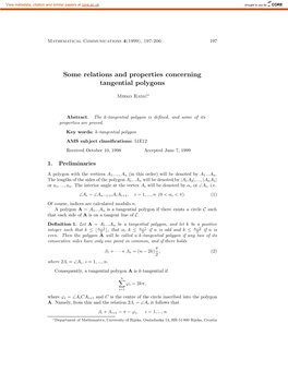 Some Relations and Properties Concerning Tangential Polygons