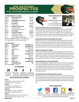 PROSPECTUS 2018 & 2019 C-USA WEST DIVISION CHAMPIONS | 2018 C-USA CHAMPIONS Contact: Ted Feeley - Associate AD for Communications | 205-704-4147 | Tfeeley@Uab.Edu