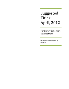 Suggested Titles: April, 2012