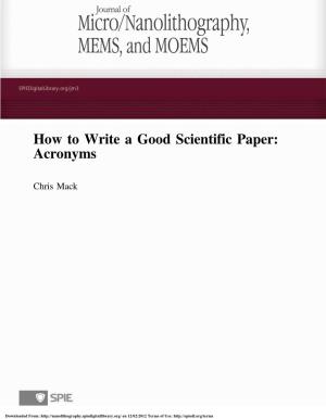 How to Write a Good Scientific Paper: Acronyms
