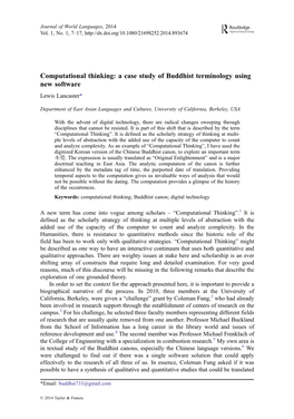 Computational Thinking: a Case Study of Buddhist Terminology Using New Software Lewis Lancaster*