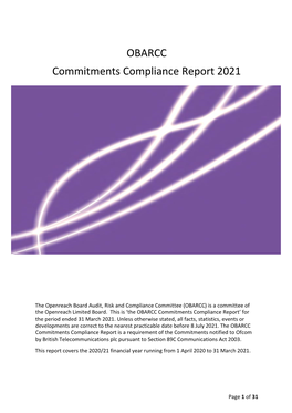 OBARCC Commitments Compliance Report 2021