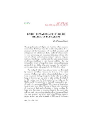 Kabir: Towards a Culture of Religious Pluralism