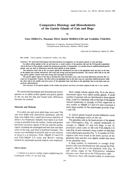 Comparative Histology and Histochemistry of the Gastric Glands of Cats and Dogs