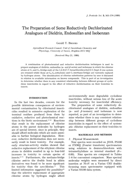 The Preparation of Some Reductively Dechlorinated Analogues of Dieldrin, Endosulfan and Isobenzan