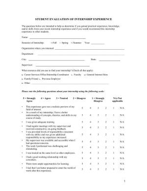 Student Evaluation of Internship Experience 1