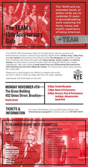 MONDAY NOVEMBER 4TH the Green Building 452 Union Street, Brooklyn TICKETS & INFORMATION 15TH ANNIVERSARY HOST COMMITTEE