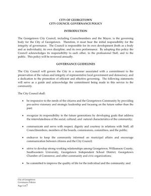 City of Georgetown City Council Governance Policy