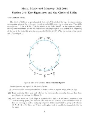 Fall 2014 Section 2.4: Key Signatures and the Circle of Fifths
