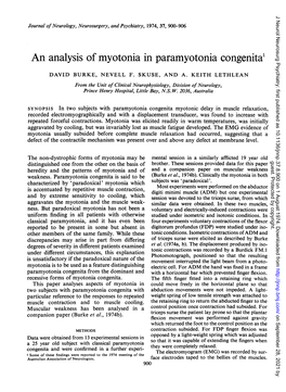 An Analysis of Myotonia in Paramyotonia Congenital