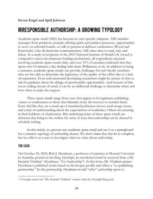 Irresponsible Authorship: a Growing Typology