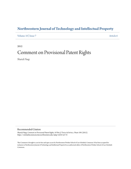 Comment on Provisional Patent Rights Sharick Naqi