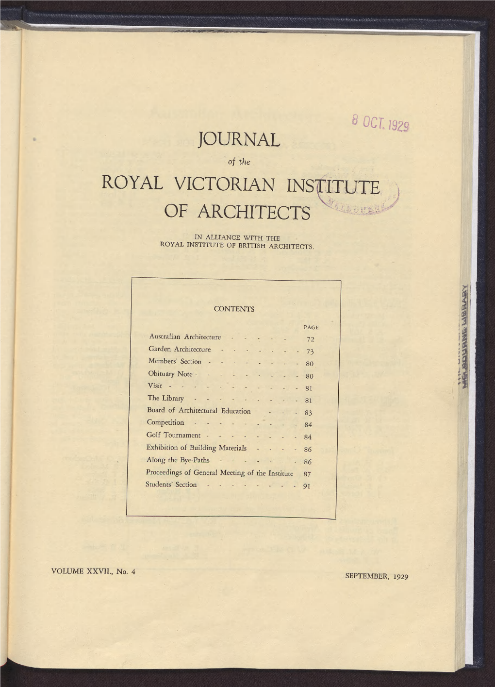 JOURNAL of the ROYAL VICTORIAN INSTITUTE of ARCHITECTS