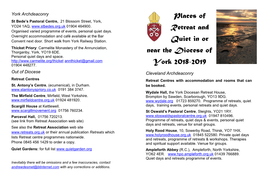 Places of Retreat and Quiet in Or Near the Diocese of York 2018-2019