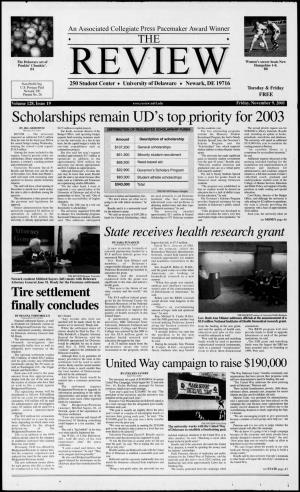 Scholarships Remain UD's Top.Priority for 2003 by JILL LIEBOWITZ $12.5 Million in Capital Projects