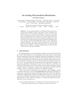 On Scaling Decentralized Blockchains (A Position Paper)