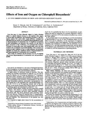 Effects of Iron and Oxygen on Chlorophyll Biosynthesis' I