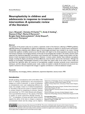 Neuroplasticity in Children and Adolescents in Response to Cognitive Or Sensory-Motor Interventions