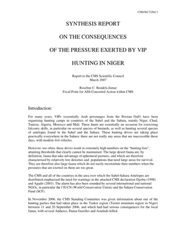 Synthesis Report on the Consequences of the Pressure Exerted by Vip Hunting in Niger