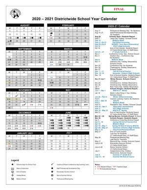 2020-2021 Districtwide School Year Calendar