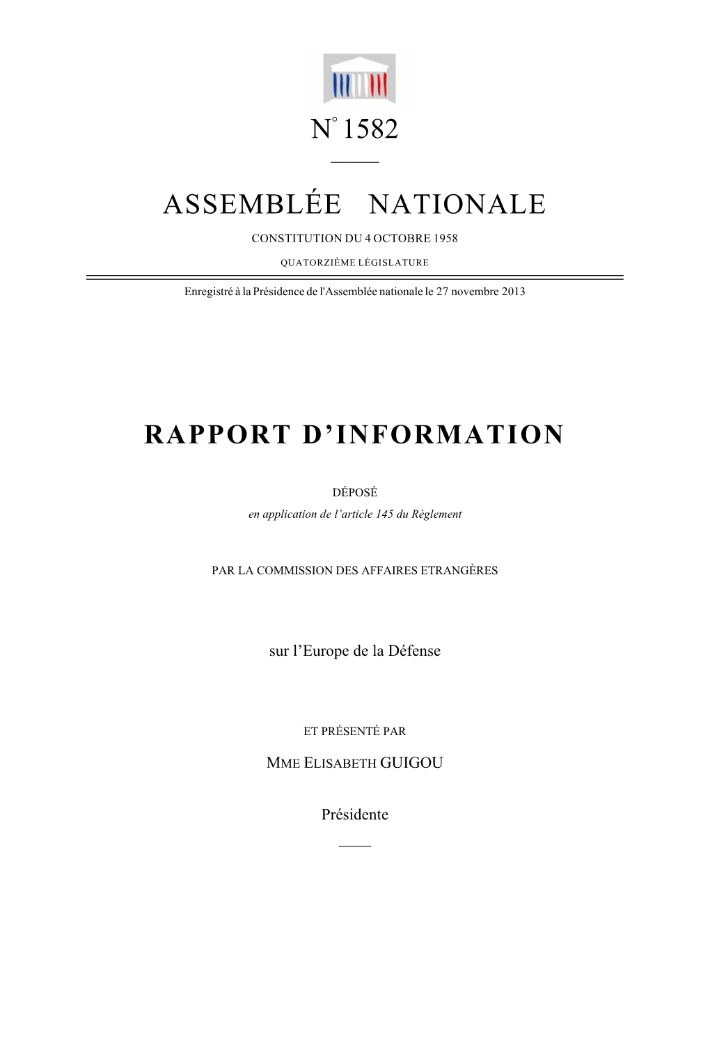 N° 1582 Assemblée Nationale