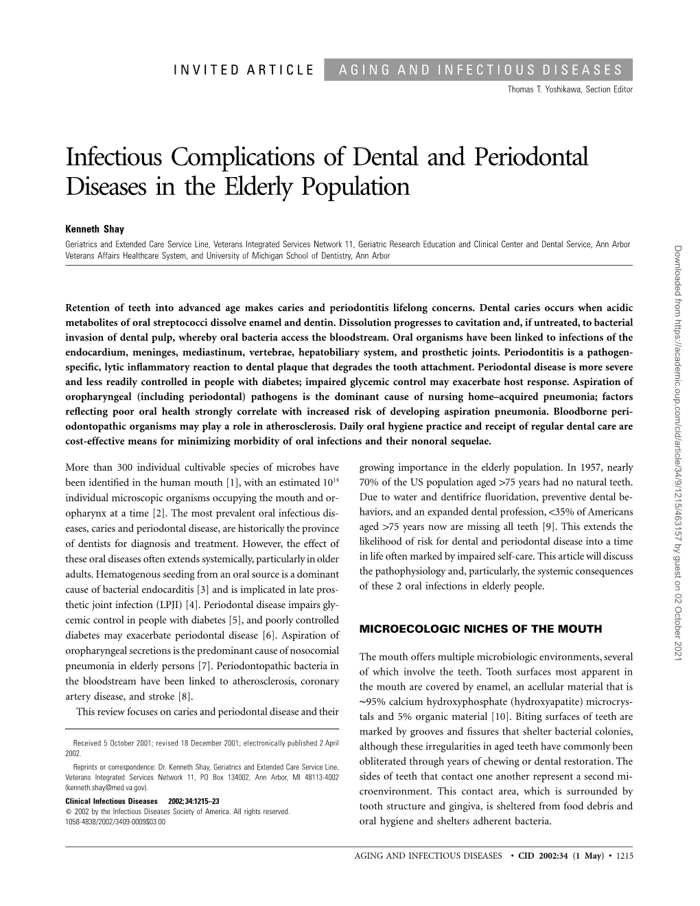 Infectious Complications of Dental and Periodontal Diseases in the Elderly Population